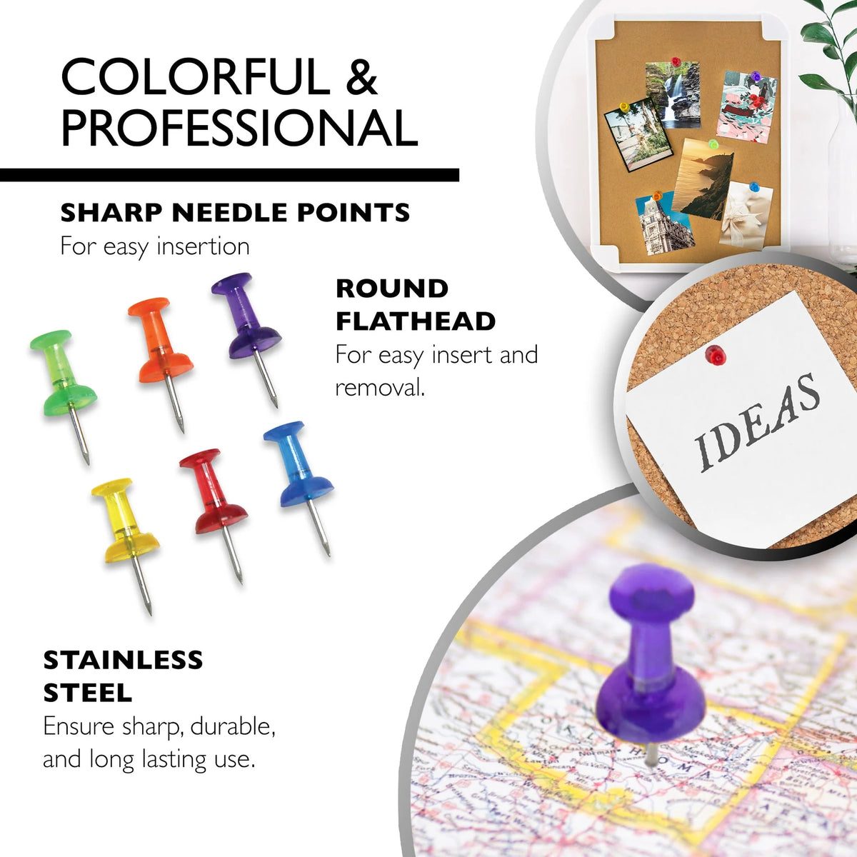 Translucent Push Pins, Assorted Colors