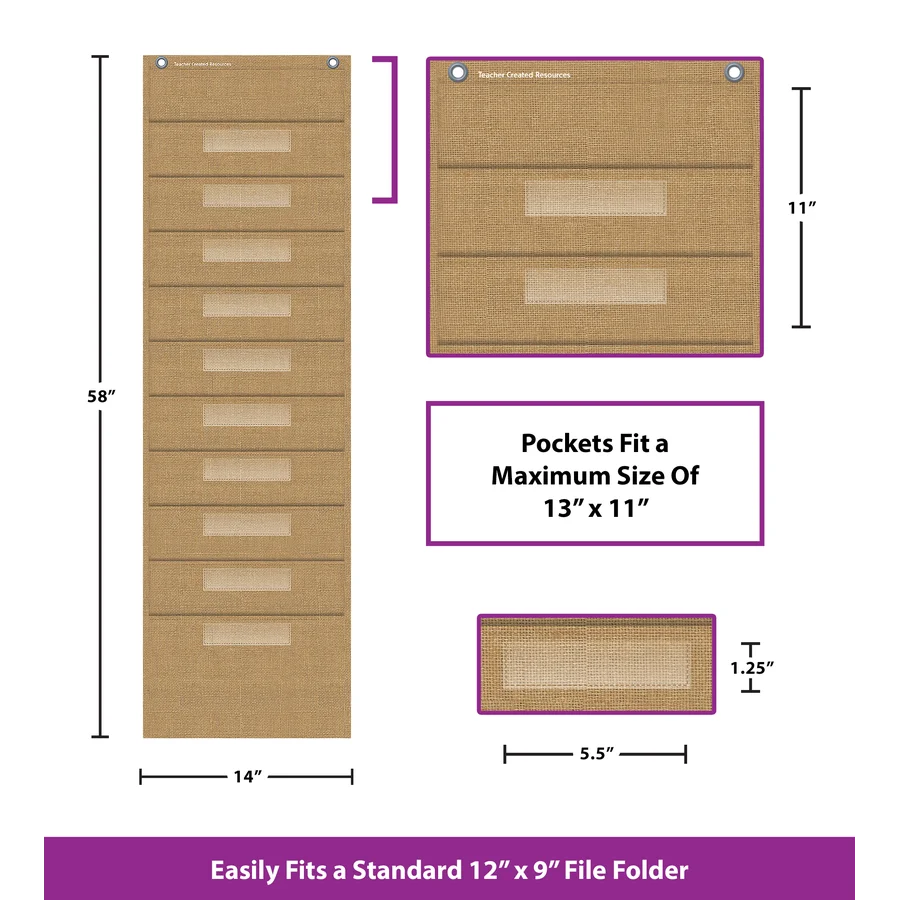 Burlap 10 Pocket File Storage Pocket Chart