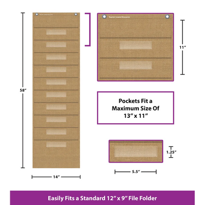 Burlap 10 Pocket File Storage Pocket Chart