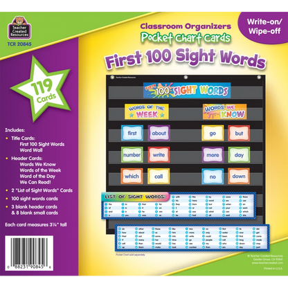 First 100 Sight Words Pocket Chart Cards Pre K-2