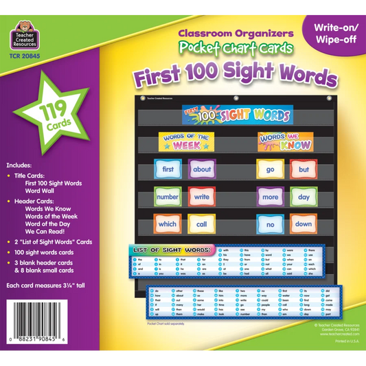 First 100 Sight Words Pocket Chart Cards Pre K-2
