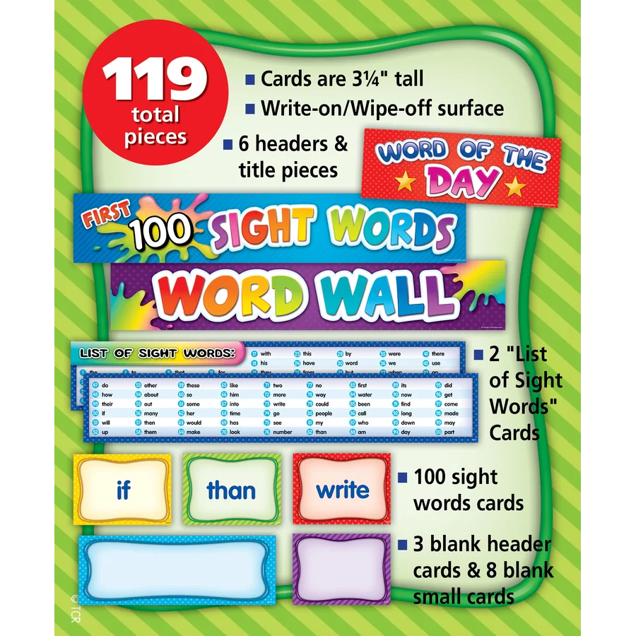 First 100 Sight Words Pocket Chart Cards Pre K-2