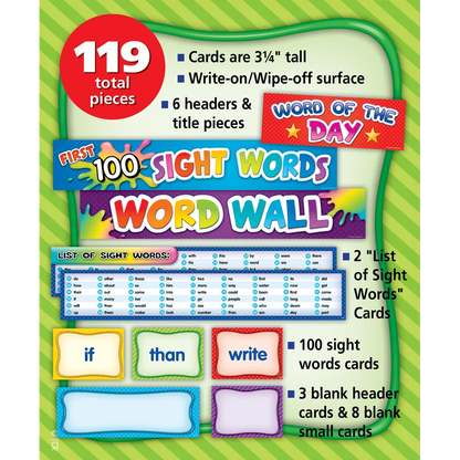 First 100 Sight Words Pocket Chart Cards Pre K-2