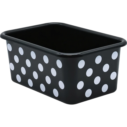 Small Plastic Storage Bin - White Polka Dots on Black