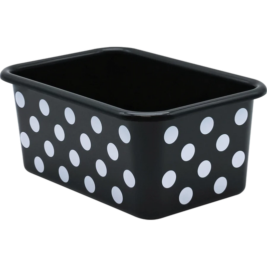 Small Plastic Storage Bin - White Polka Dots on Black