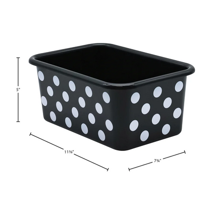 Small Plastic Storage Bin - White Polka Dots on Black