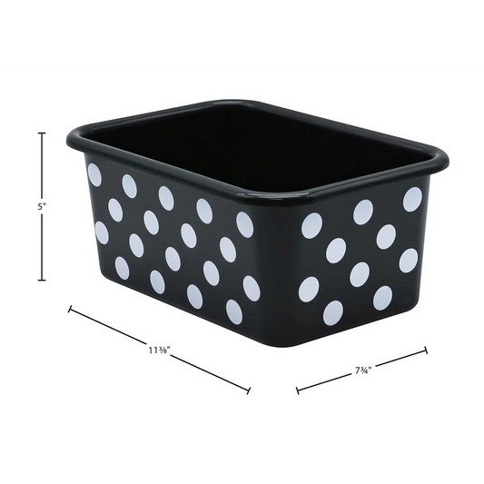 Small Plastic Storage Bin - White Polka Dots on Black