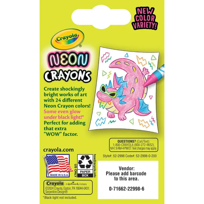 Crayola Neon Crayons, Assorted Colors, Set of 24