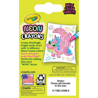 Crayola Neon Crayons, Assorted Colors, Set of 24