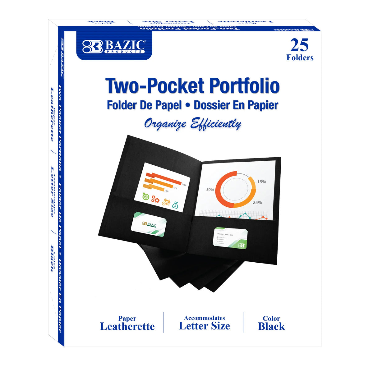 Premium Black Paper 2-Pocket Folder - 25 count