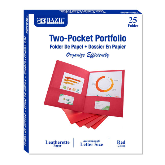 Premium Red Paper 2-Pocket Portfolios - 25 count
