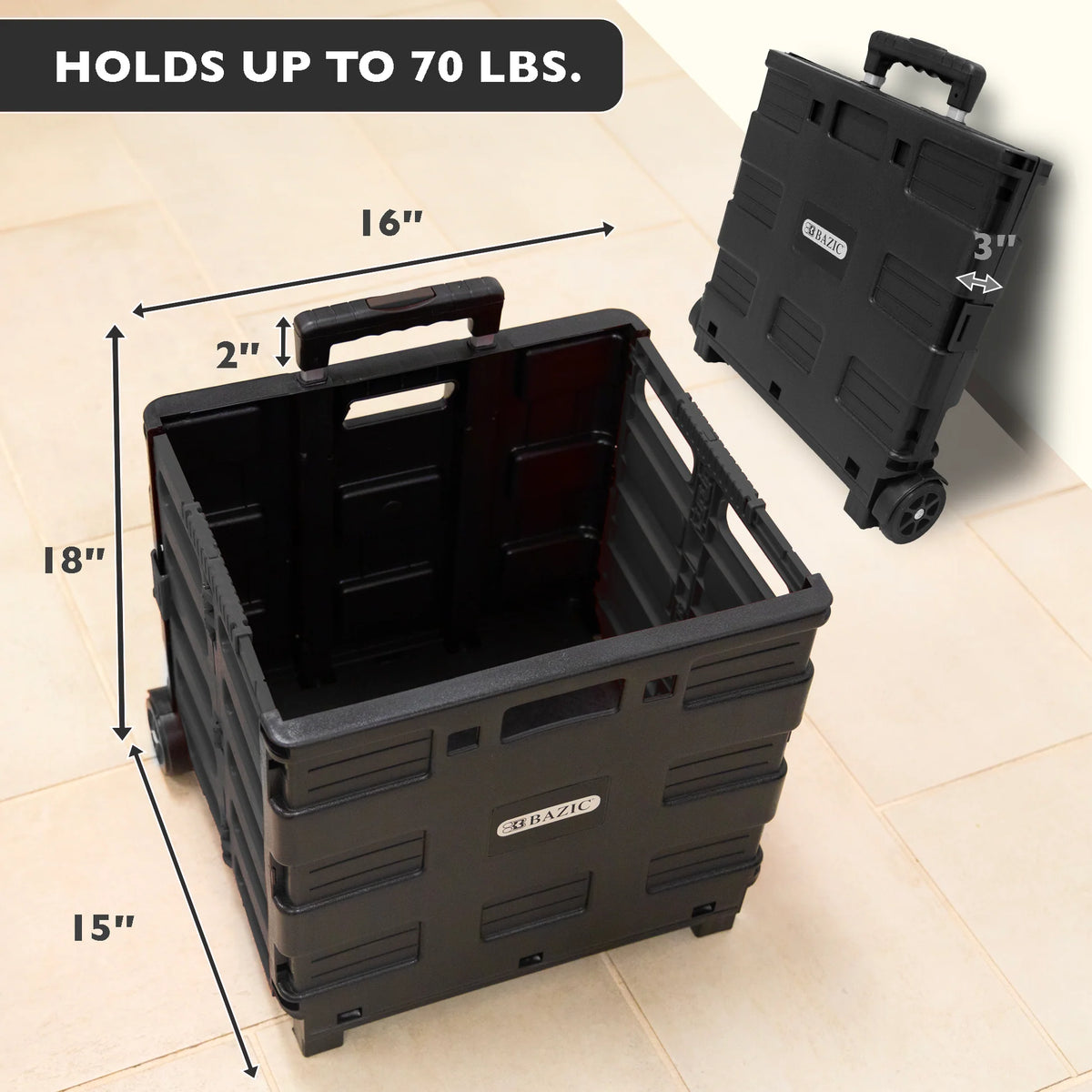 Black Folding Cart on Wheels, 16 x 18 x 15 in