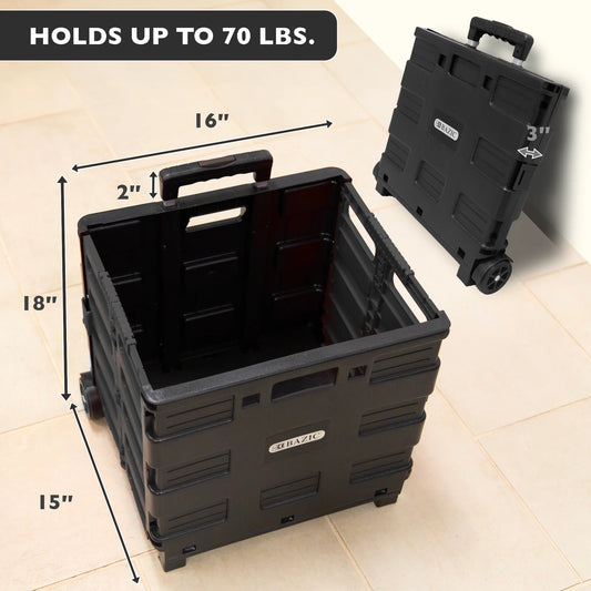 Black Folding Cart on Wheels, 16 x 18 x 15 in