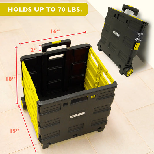 Yellow Folding Cart on Wheels, 16 x 18 x 15 in