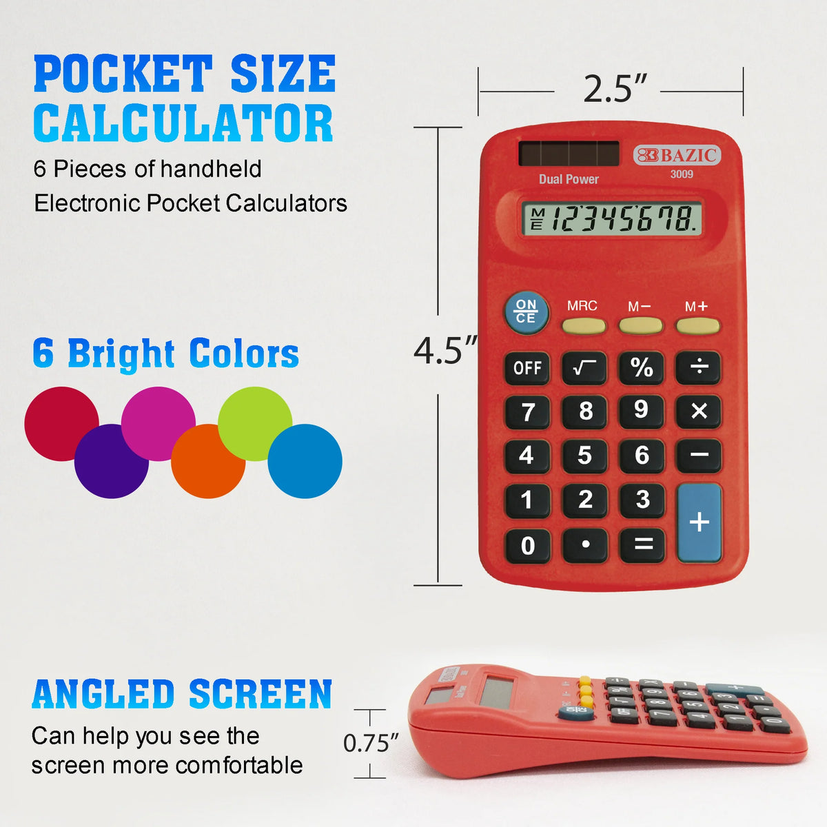 8-Digit Dual Power Pocket Calculator - Assorted