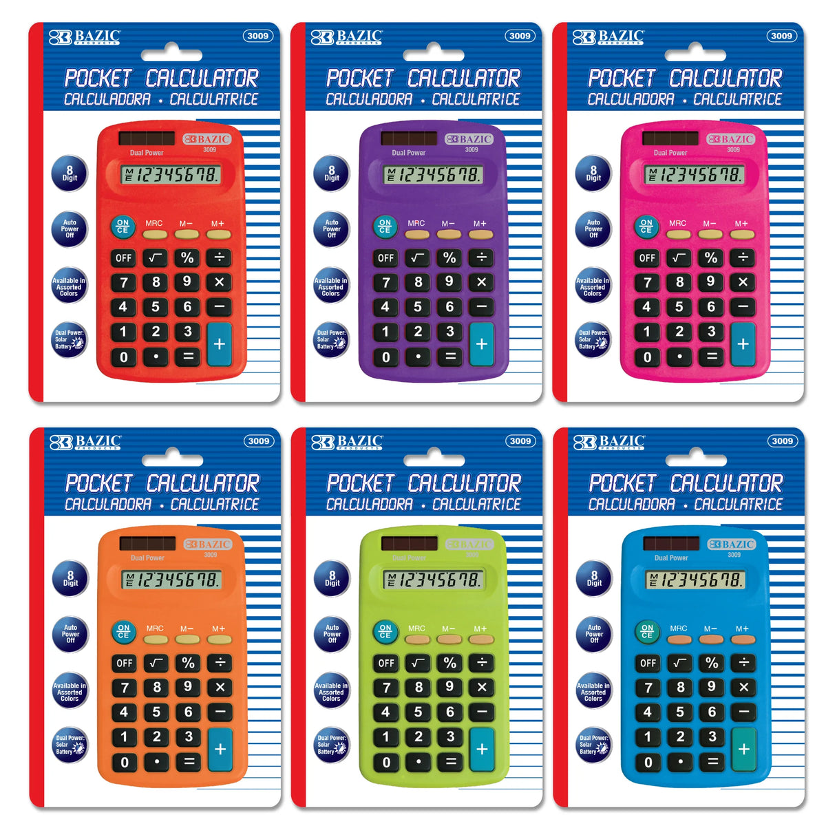 8-Digit Dual Power Pocket Calculator - Assorted