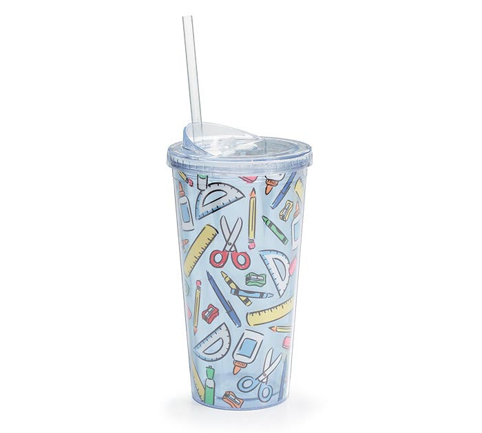 ACRYLIC TRAVEL CUP WITH SCHOOL SUPPLIES