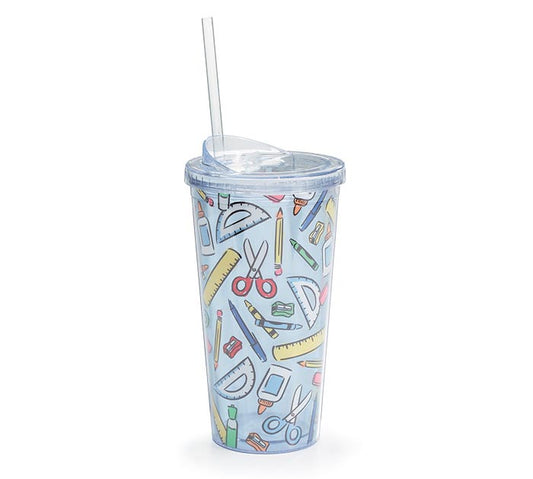 ACRYLIC TRAVEL CUP WITH SCHOOL SUPPLIES