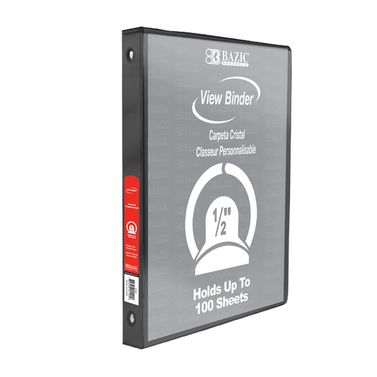 1/2 in Black 3-Ring View Binder, 2 Pockets