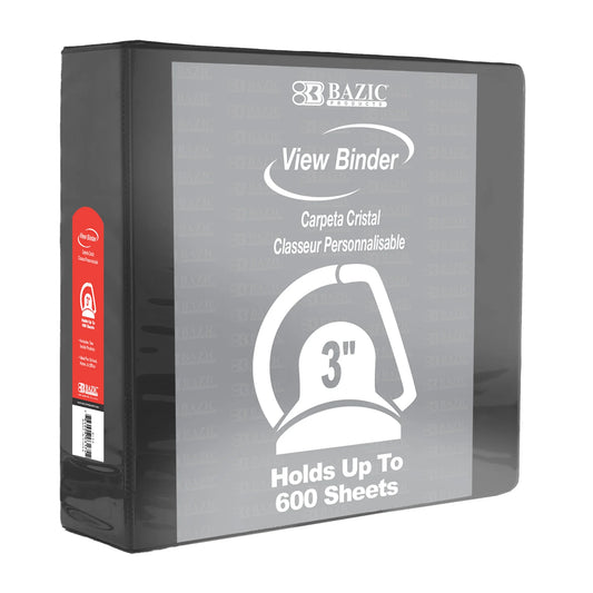 3" Black 3-Ring View Binder, Slant-D Ring, 2 Pockets