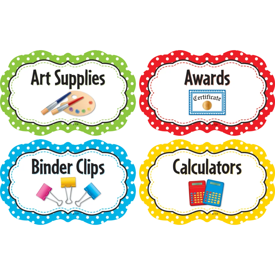 Polka Dots Classroom Supply Labels