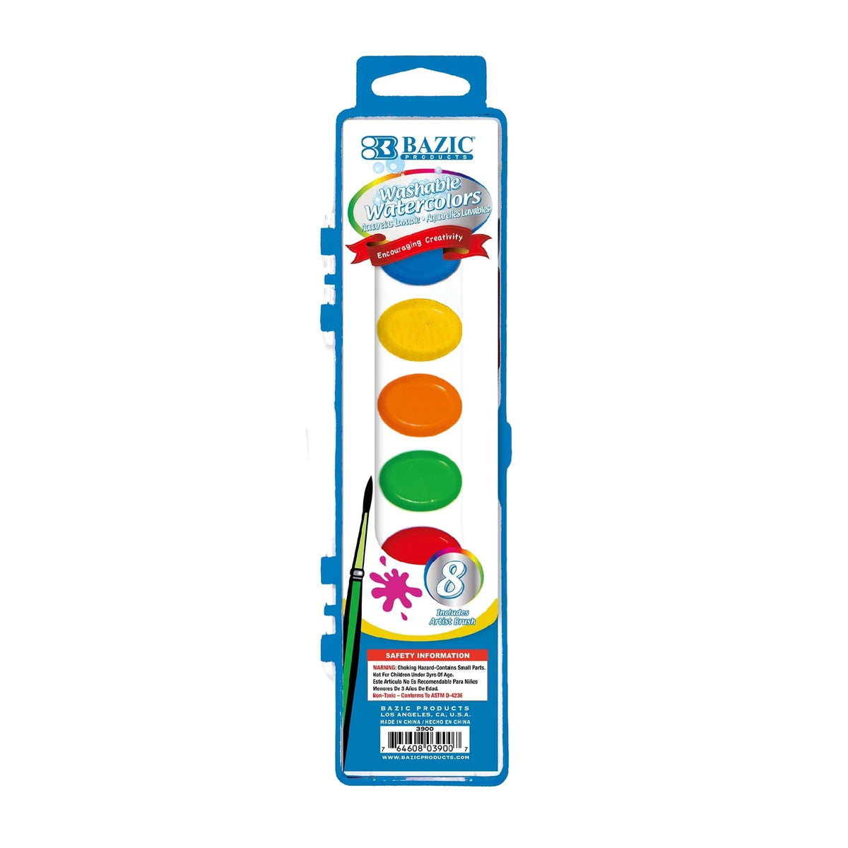 8-Color Semi-Moist Watercolor Set with Brush