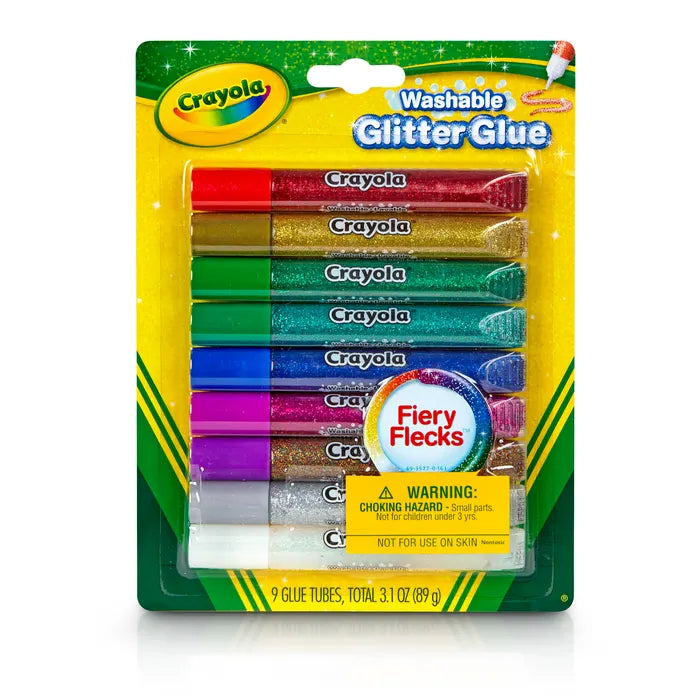 Crayola Washable Glitter Glue, Assorted Colors, Pack of 9
