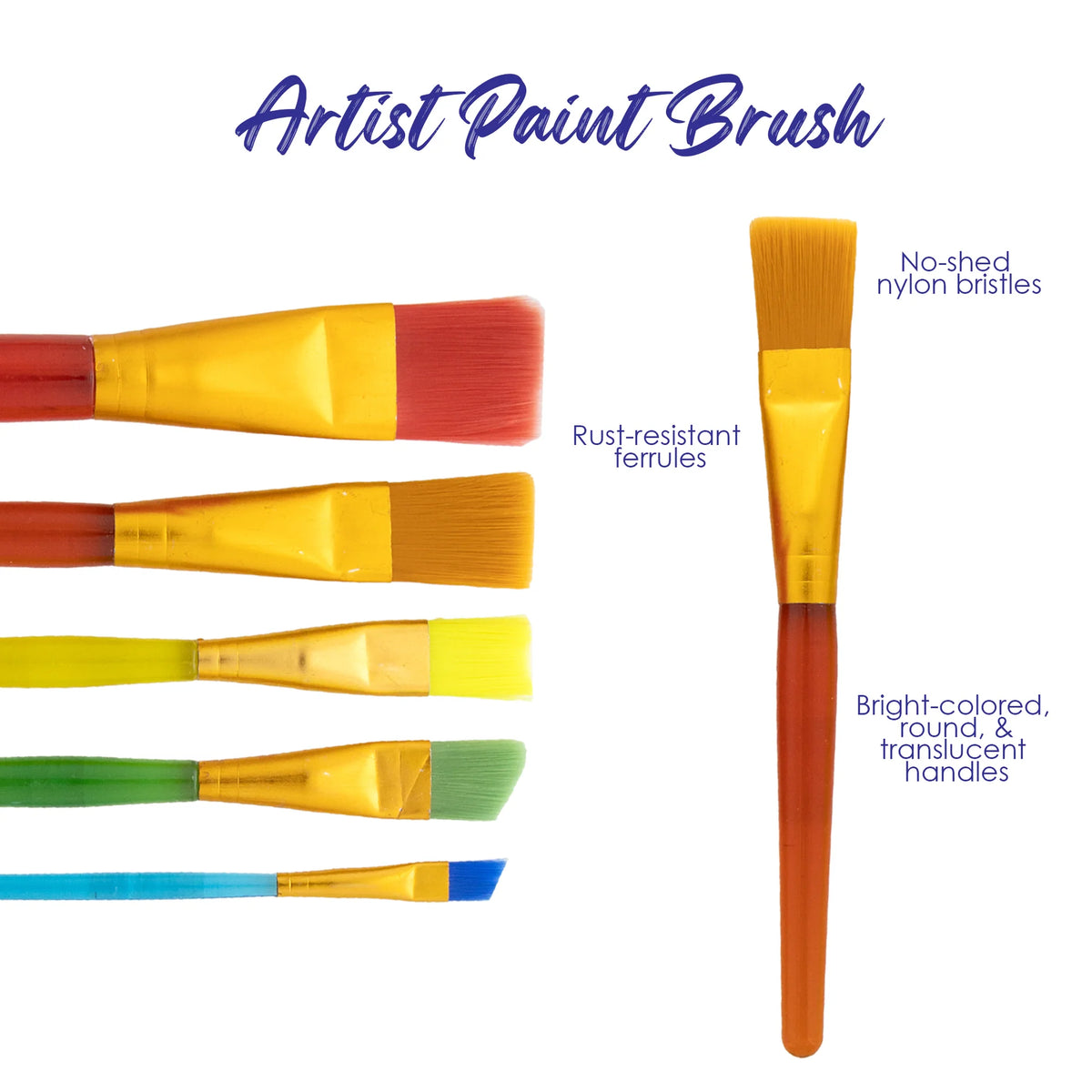 Translucent Handle Paint Brush Set - 5ct