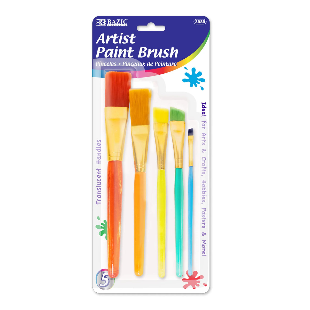 Translucent Handle Paint Brush Set - 5ct