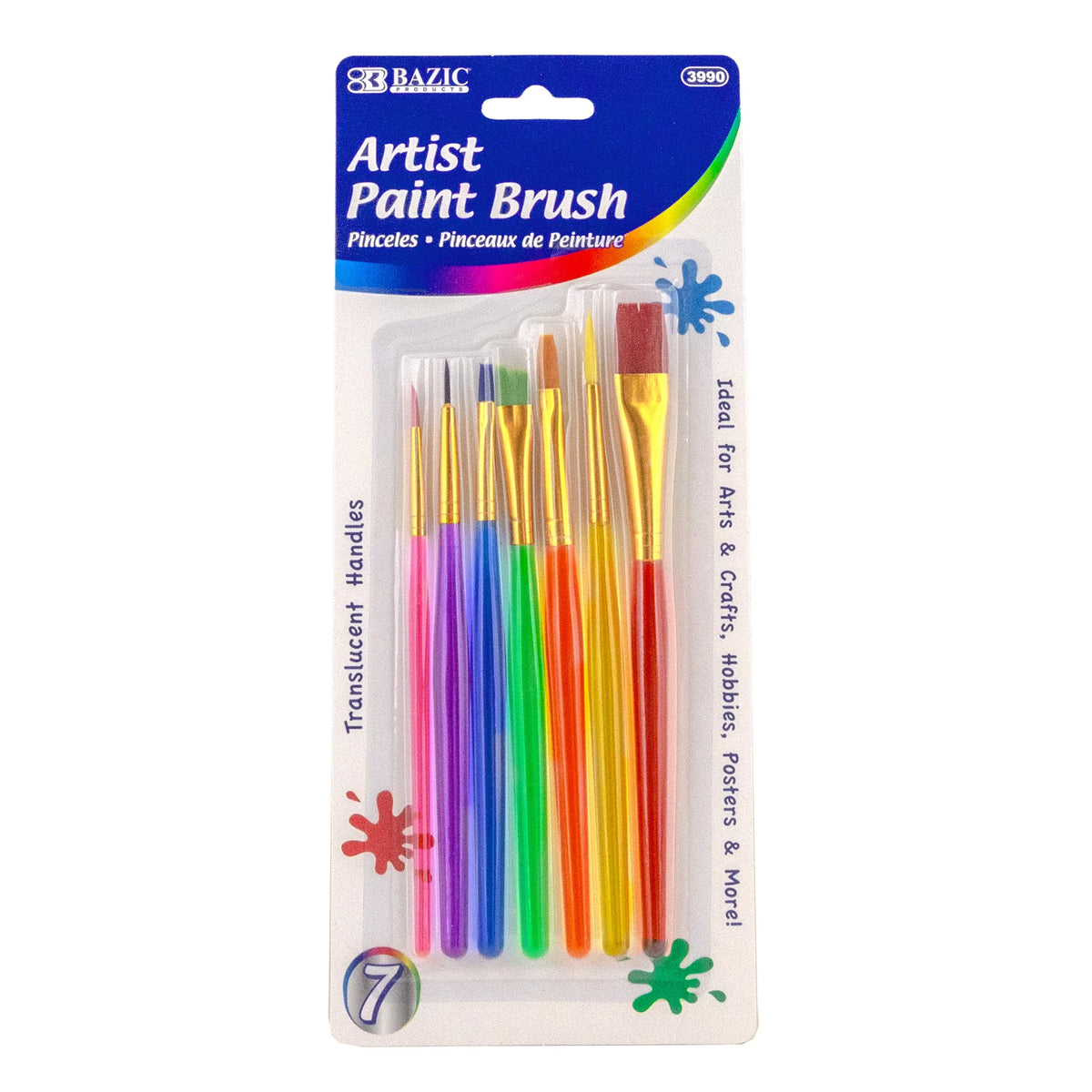 Translucent Handle Paint Brush Set - 7ct