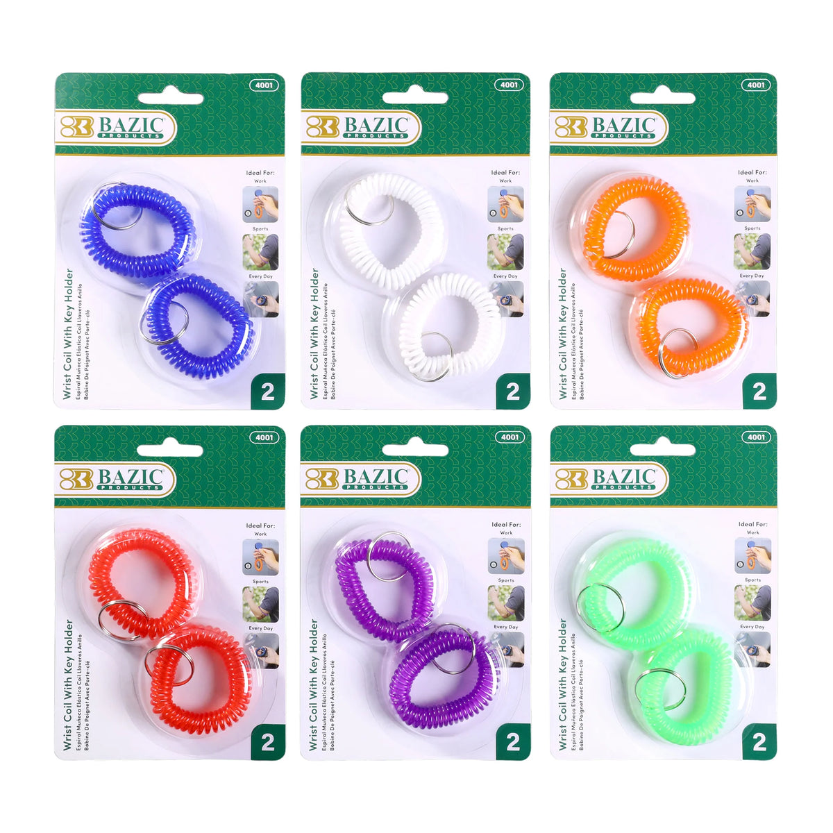 Wrist Coil Keychains with Key Ring - Assorted