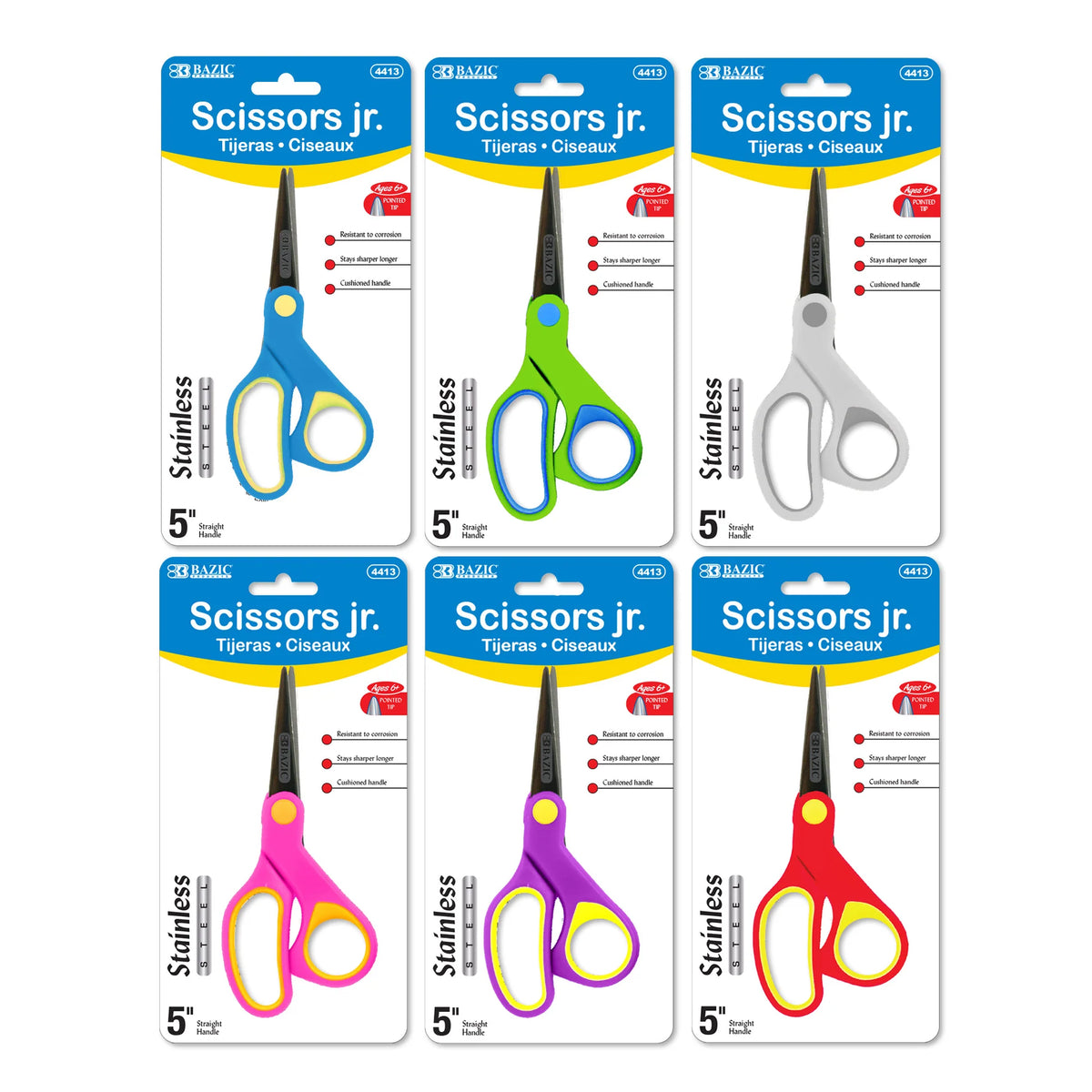 5 in Soft Grip Pointed Tip School Scissors - Assorted - Each