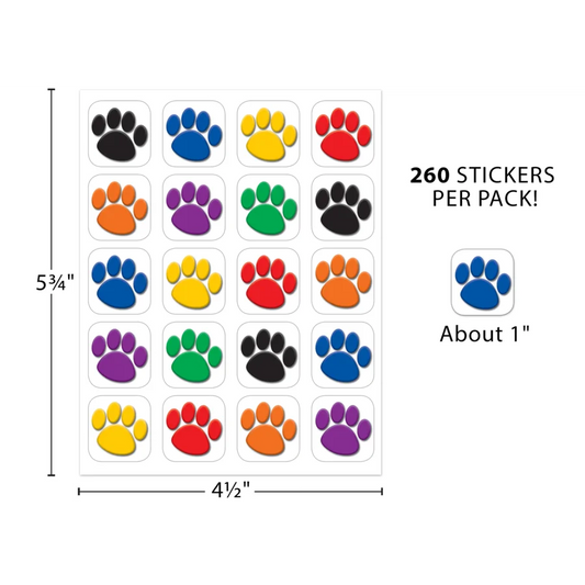 Colorful Paw Prints Stickers