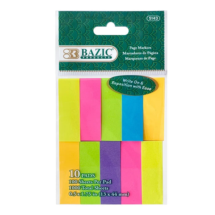 Neon Page Markers, 0.5 x 1.75 in