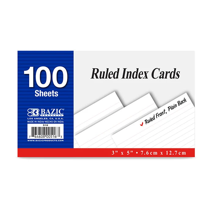 White Ruled Index Cards, 3 x 5 in