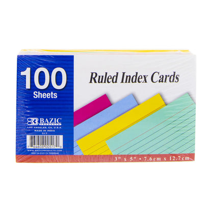Colored Ruled Index Cards, 3 x 5 in