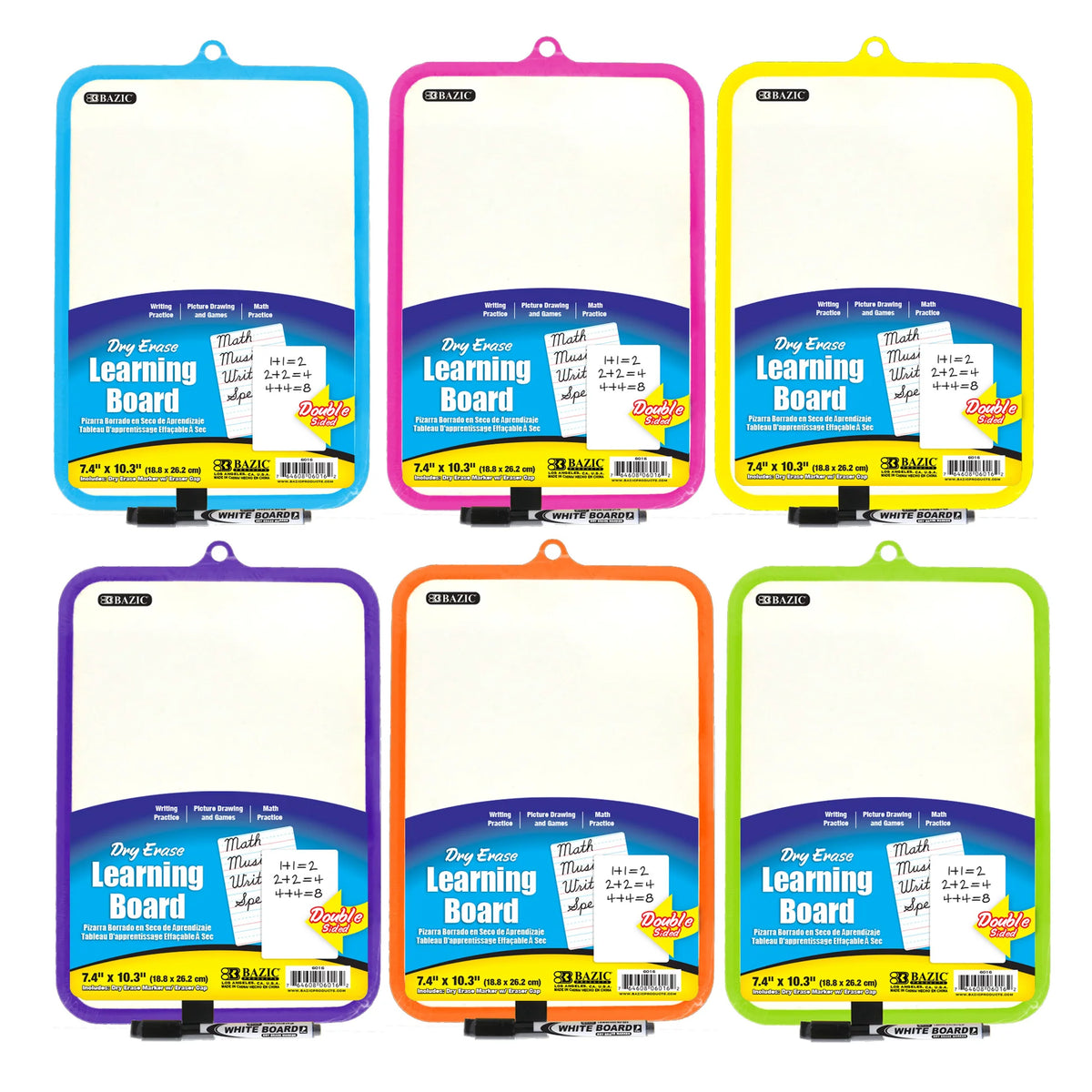 Double-Sided Dry Erase Learning Board, 7.4 x 10.3 in - Assorted - Each