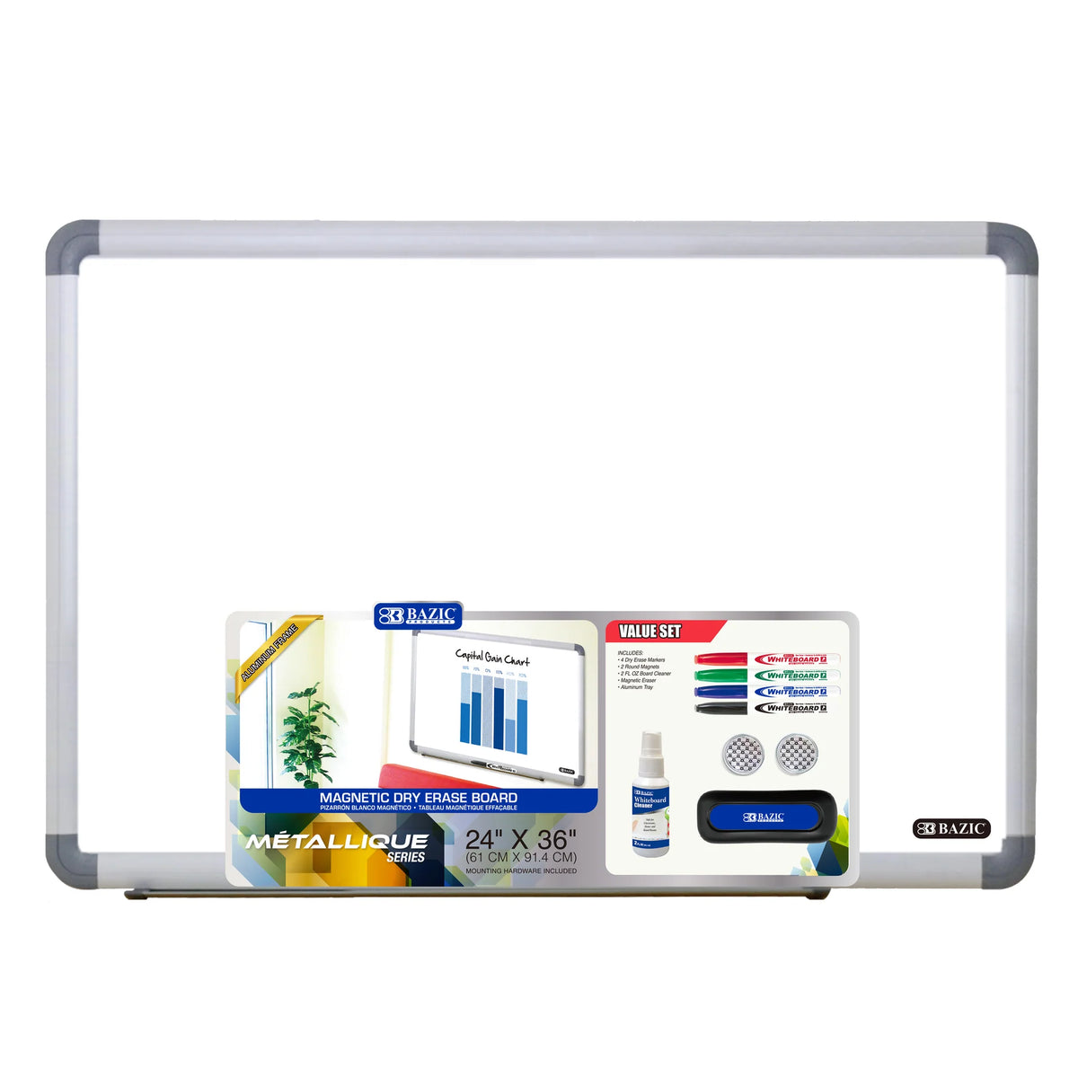 Aluminum Frame Magnetic Dry Erase Board, 24 x 36 in - Value Set