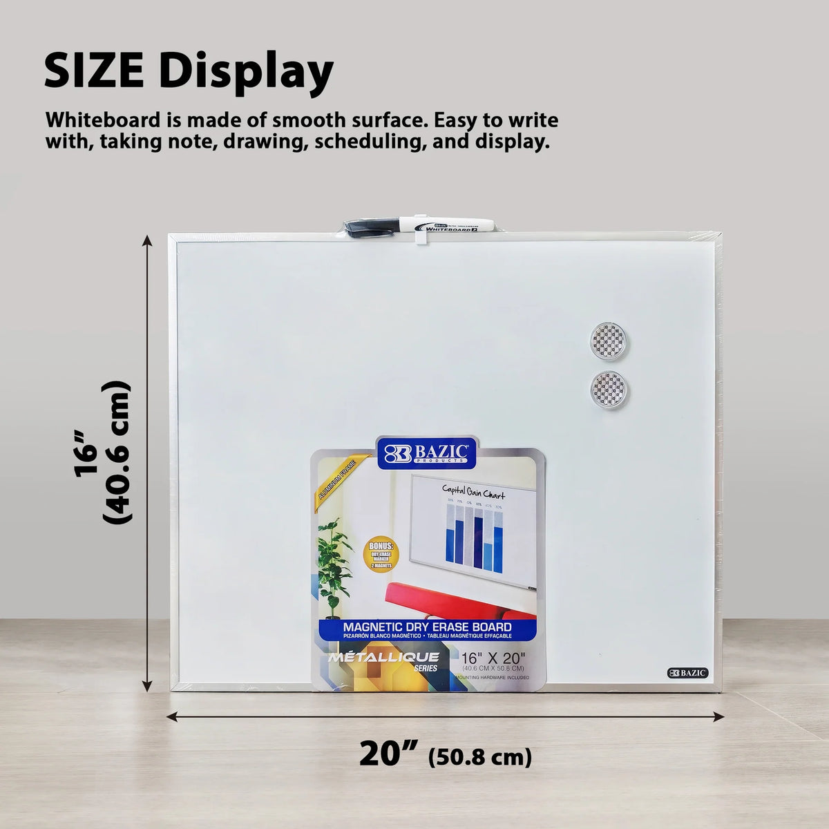 Aluminum Frame Magnetic Dry Erase Board, 16 x 20 in