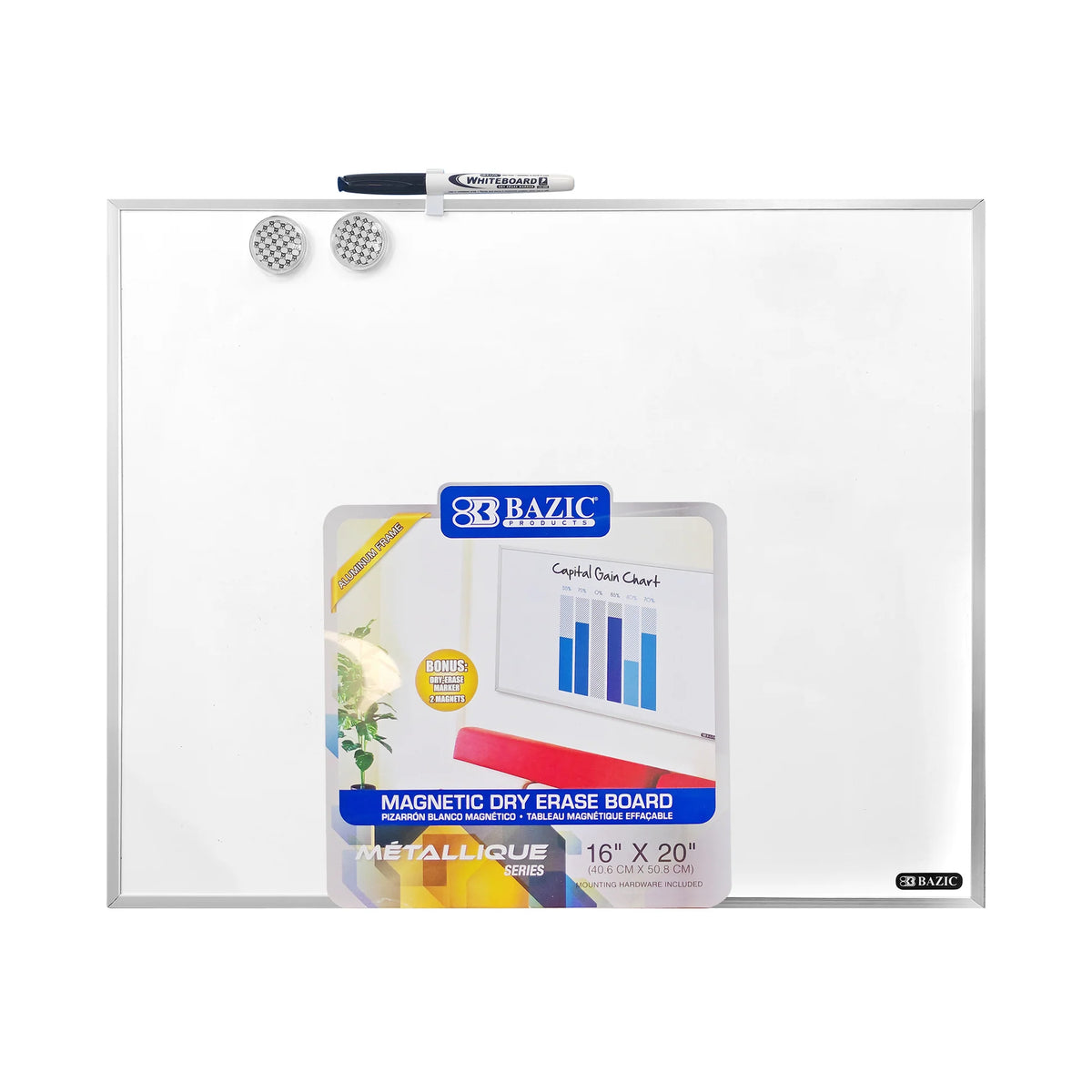 Aluminum Frame Magnetic Dry Erase Board, 16 x 20 in