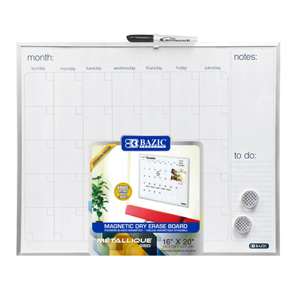 Aluminum Frame Magnetic Dry Erase Calendar Board, 16 x 20 in