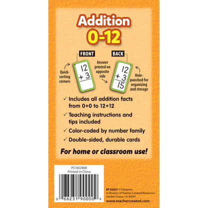 Addition Flash Cards - All Facts 0–12