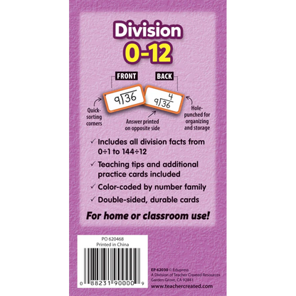 Division Flash Cards - All Facts 0–12