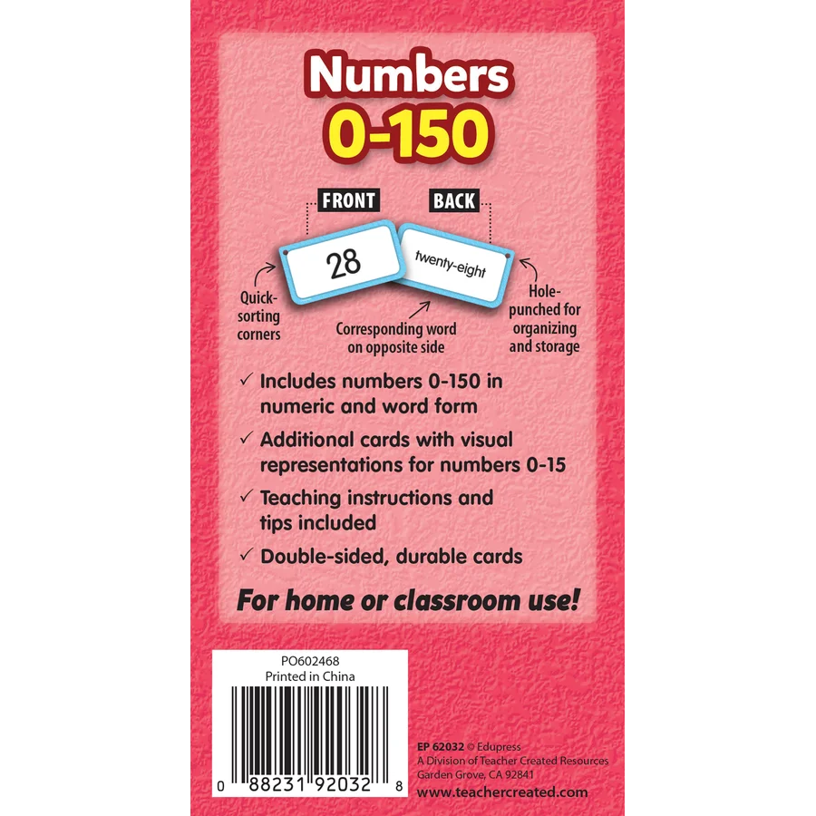 Numbers 0-150 Flash Cards