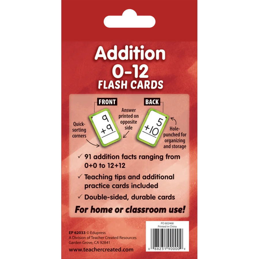 Addition 0–12 Flash Cards
