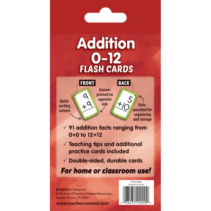 Addition 0–12 Flash Cards
