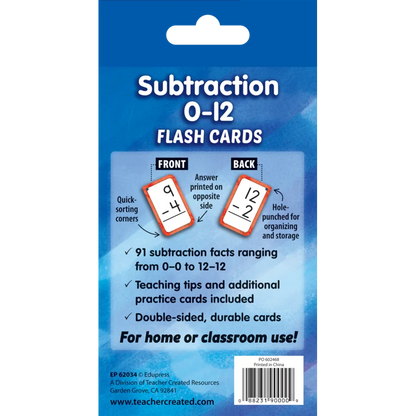 Subtraction 0-12 Flash Cards