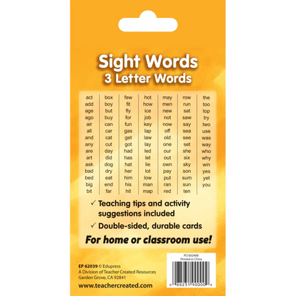 Sight Words Flash Cards - 3 Letter Words