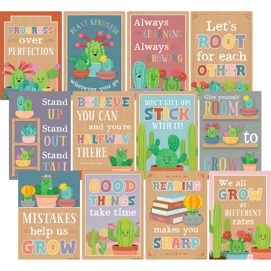 Happy Cactus Crew Positive Sayings Small Poster Pack