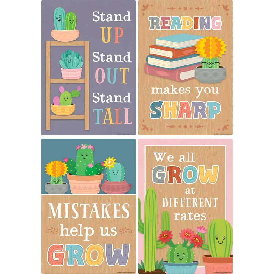 Happy Cactus Crew Positive Sayings Small Poster Pack